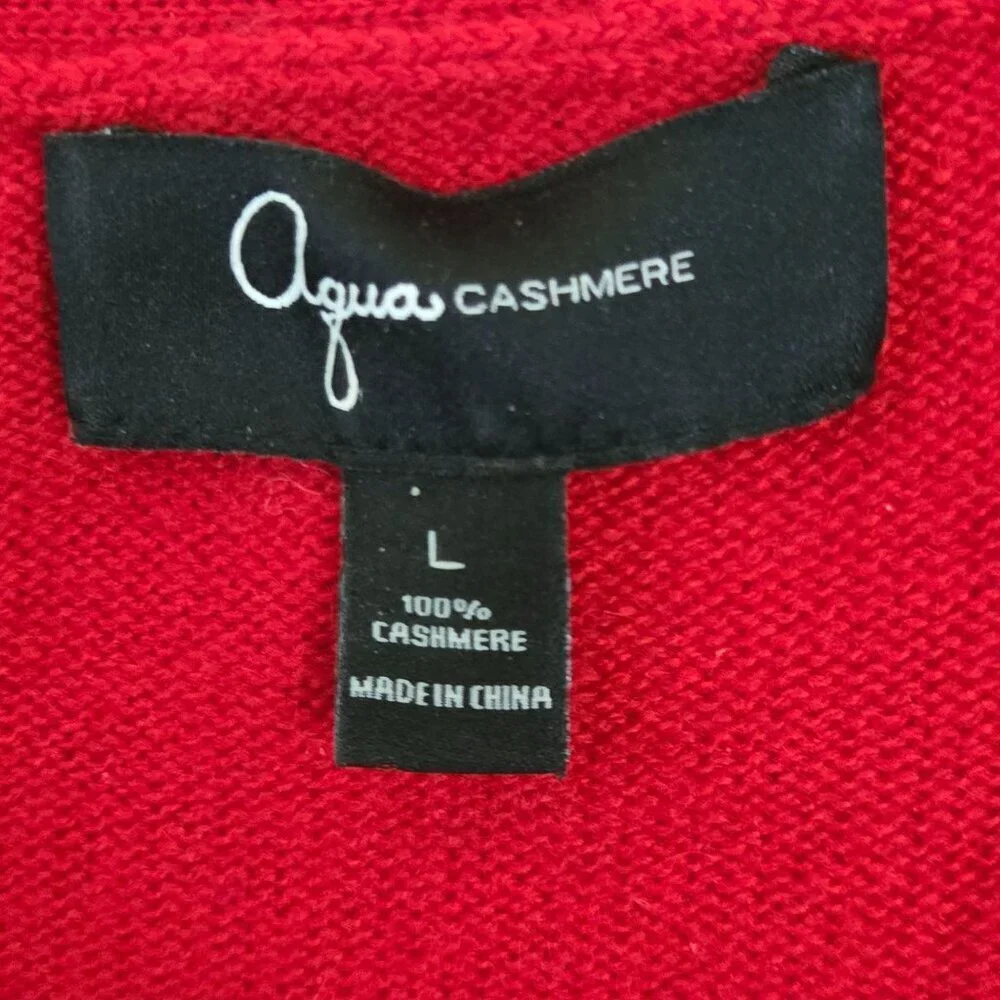 Aqua Poppy Red 100% Cashmere 3/4 Sleeve Cardigan Sweater Size L